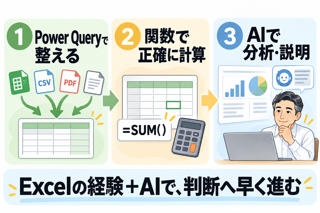 Power Queryで整形しExcel関数で計算してAIで分析する流れ