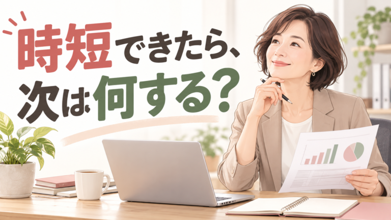 AIで時短した後に売上表を確認する大人の女性事務員